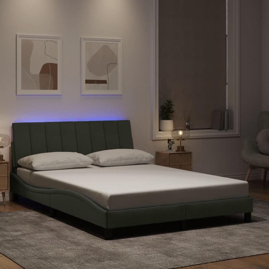 VidaXL Bedframe met LED zonder matras Hanko fluweel lichtgrijs 120x200 cm - Foto 2