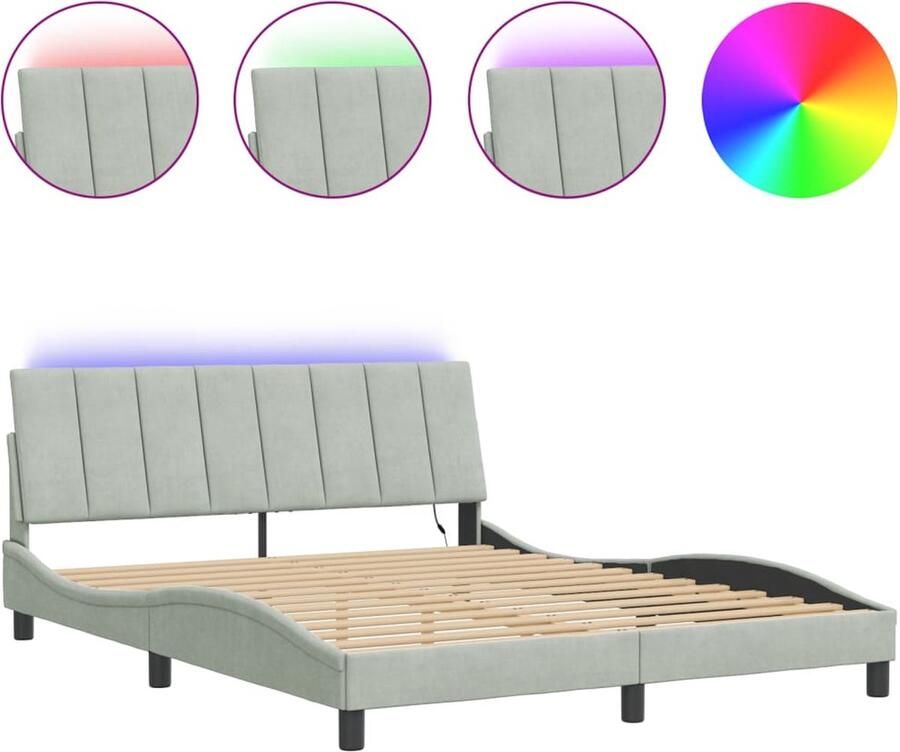 VidaXL Bedframe met LED-verlichting fluweel lichtgrijs 160x200 cm - Foto 2