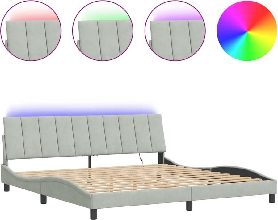 VidaXL Bedframe met LED zonder matras Hanko fluweel lichtgrijs 200x200 cm