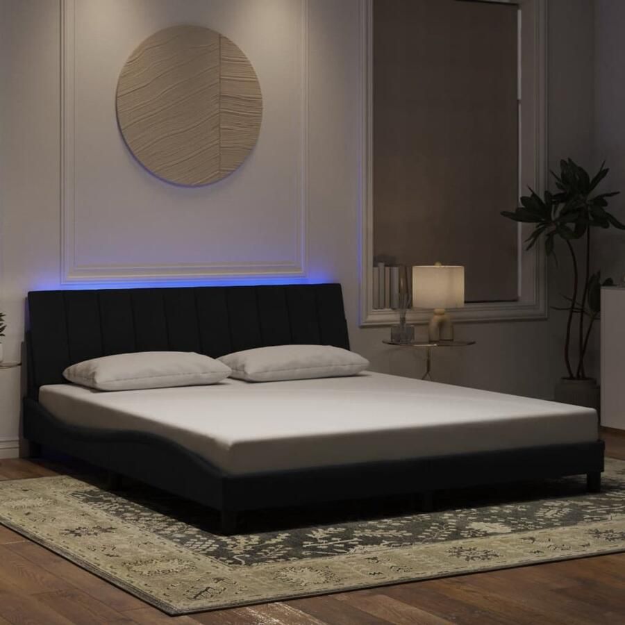 VidaXL Bedframe met LED zonder matras Hanko fluweel zwart 180x200 cm - Foto 2