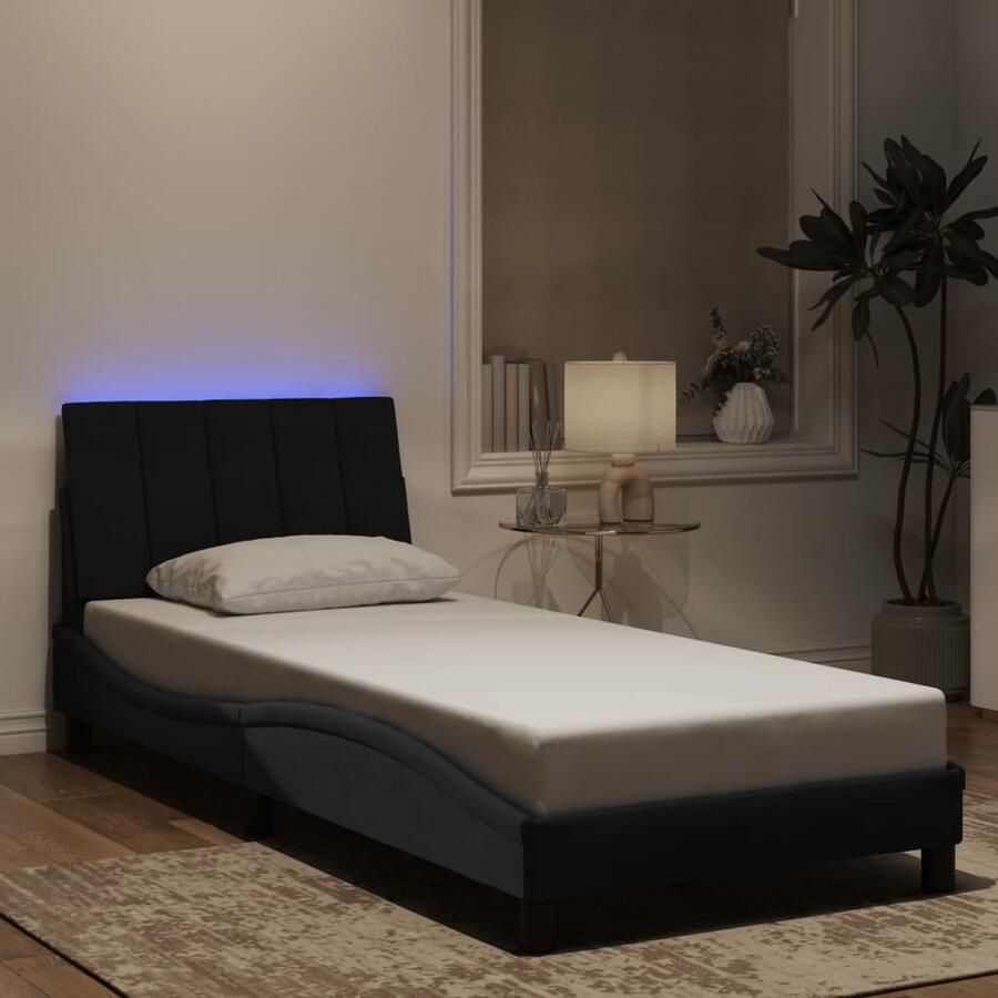 VidaXL Bedframe met LED zonder matras Hanko fluweel zwart 80x200 cm - Foto 2