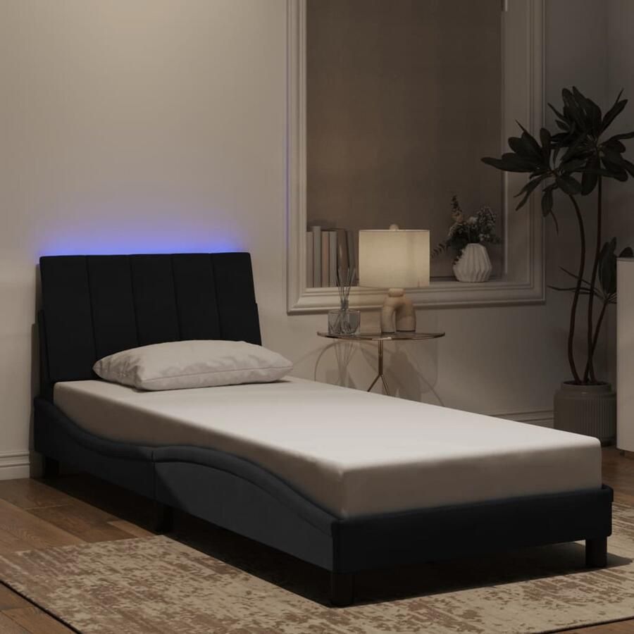 VidaXL Bedframe met LED zonder matras Hanko fluweel zwart 90x190 cm - Foto 2
