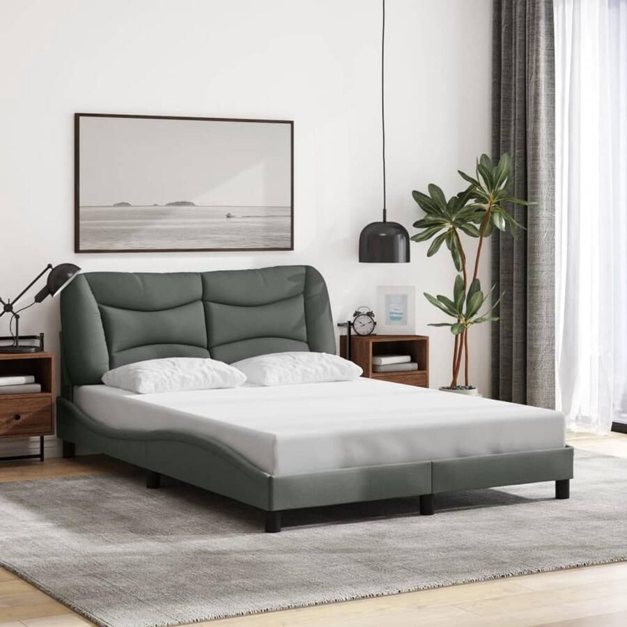 VidaXL Bedframe met LED zonder matras Hvar 120x200 cm stof donkergrijs - Foto 2