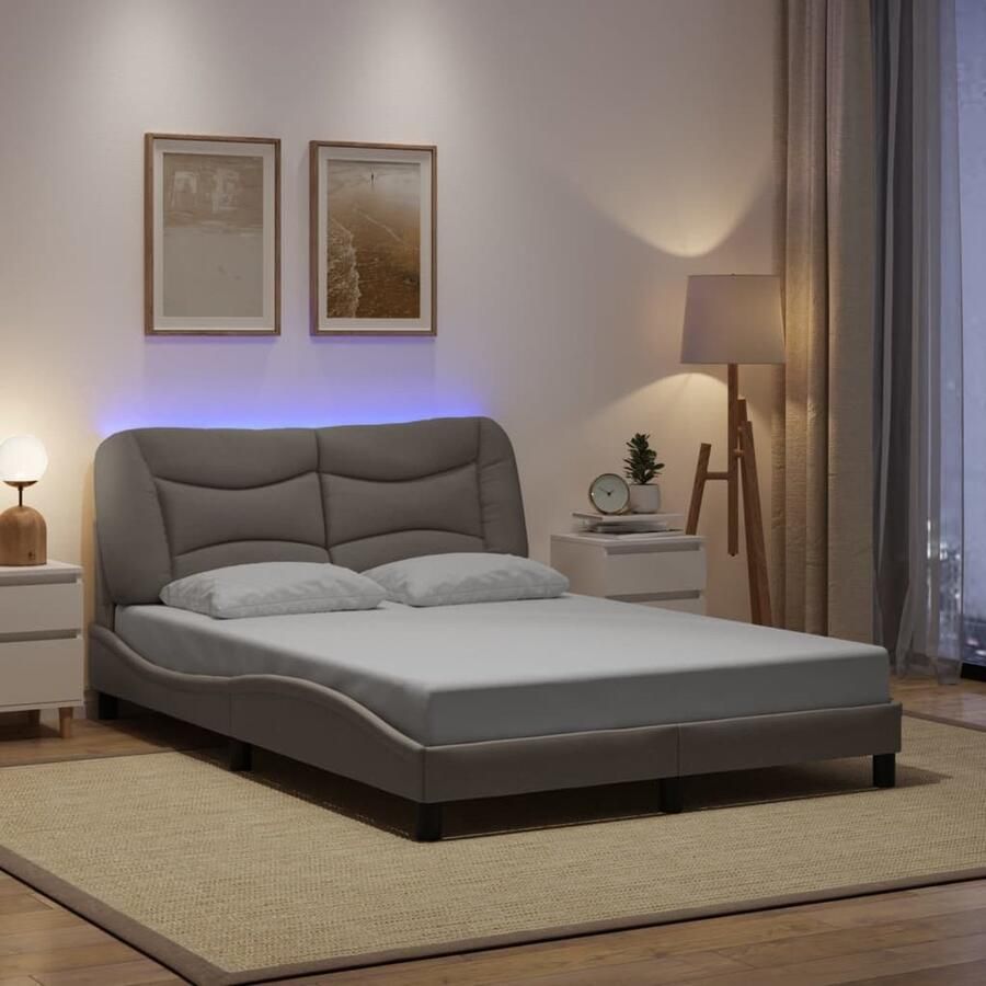 VidaXL Bedframe met LED zonder matras Hvar 120x200 cm stof taupe - Foto 2