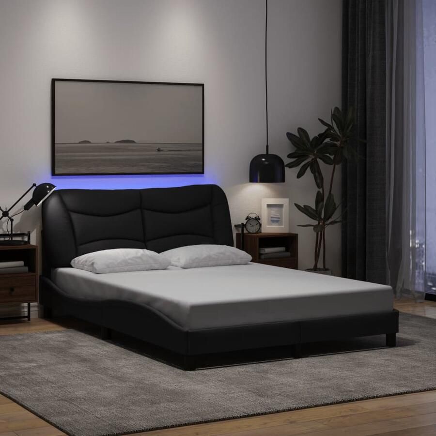VidaXL Bedframe met LED zonder matras Hvar 120x200 cm stof zwart - Foto 2