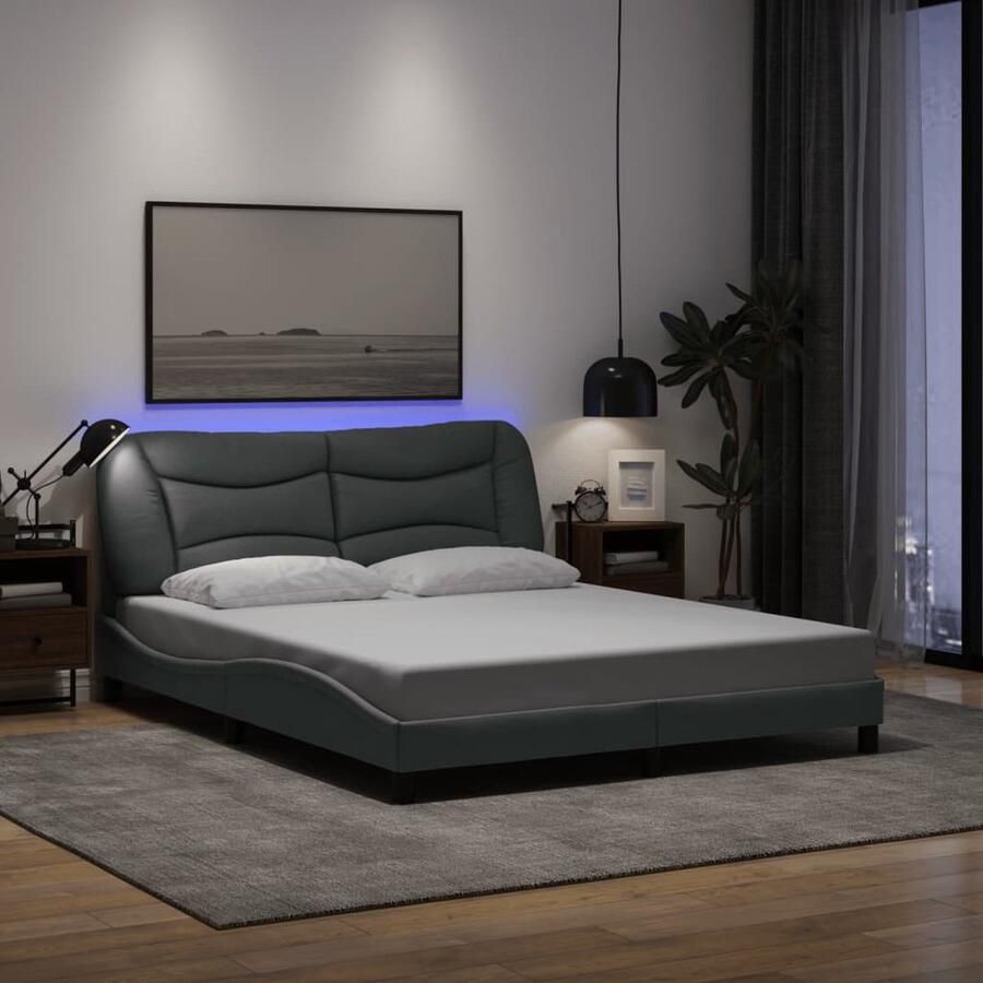 Vida XL Bedframe met LED-verlichting stof lichtgrijs 160x200 cm SKU: V3213711 - Foto 2