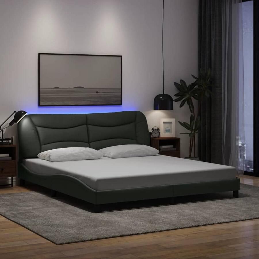 Vida XL Bedframe met LED-verlichting stof donkergrijs 180x200 cm SKU: V3213719 - Foto 2