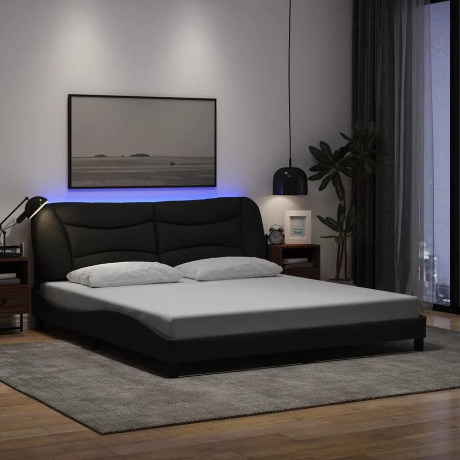 Vida XL Bedframe met LED-verlichting stof zwart 180x200 cm SKU: V3213720 - Foto 2