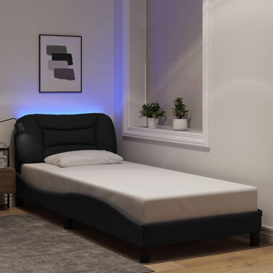 VidaXL Bedframe met LED zonder matras Hvar 80x200 cm stof zwart - Foto 2
