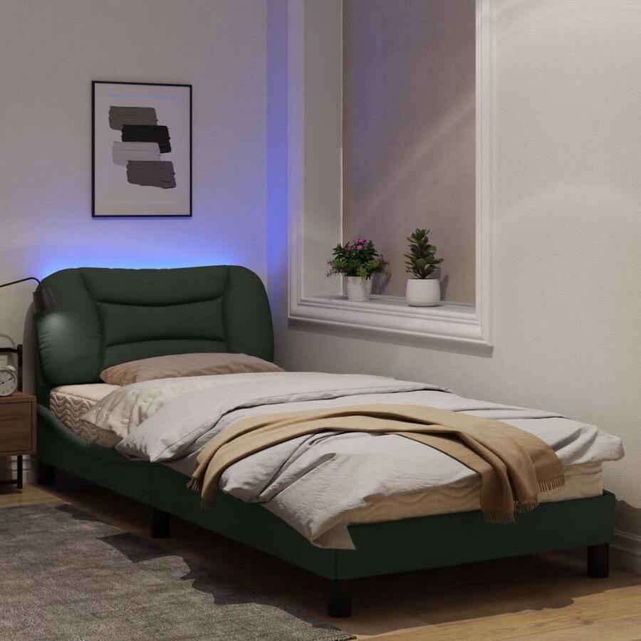 VidaXL Bedframe met LED zonder matras Hvar 90x190 cm stof donkergrijs