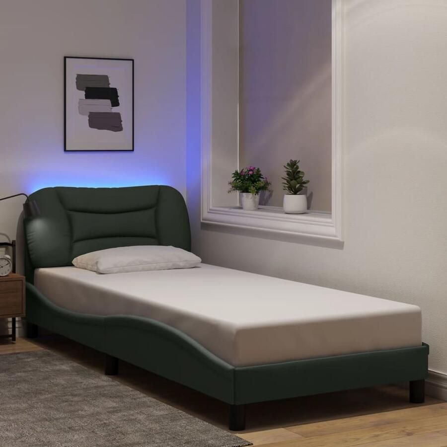 VidaXL Bedframe met LED zonder matras Hvar 90x190 cm stof donkergrijs - Foto 3
