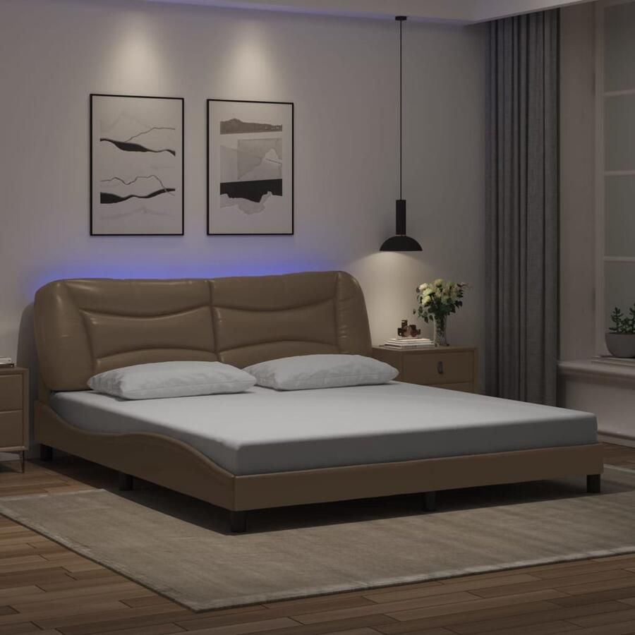 VidaXL Bedframe met LED zonder matras Hvar kunstleer cappuccino 180x200 cm - Foto 2