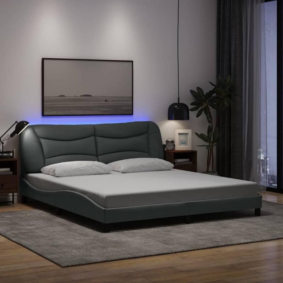 Vida XL Bedframe met LED-verlichting stof lichtgrijs 180x200 cm SKU: V3213718 - Foto 2