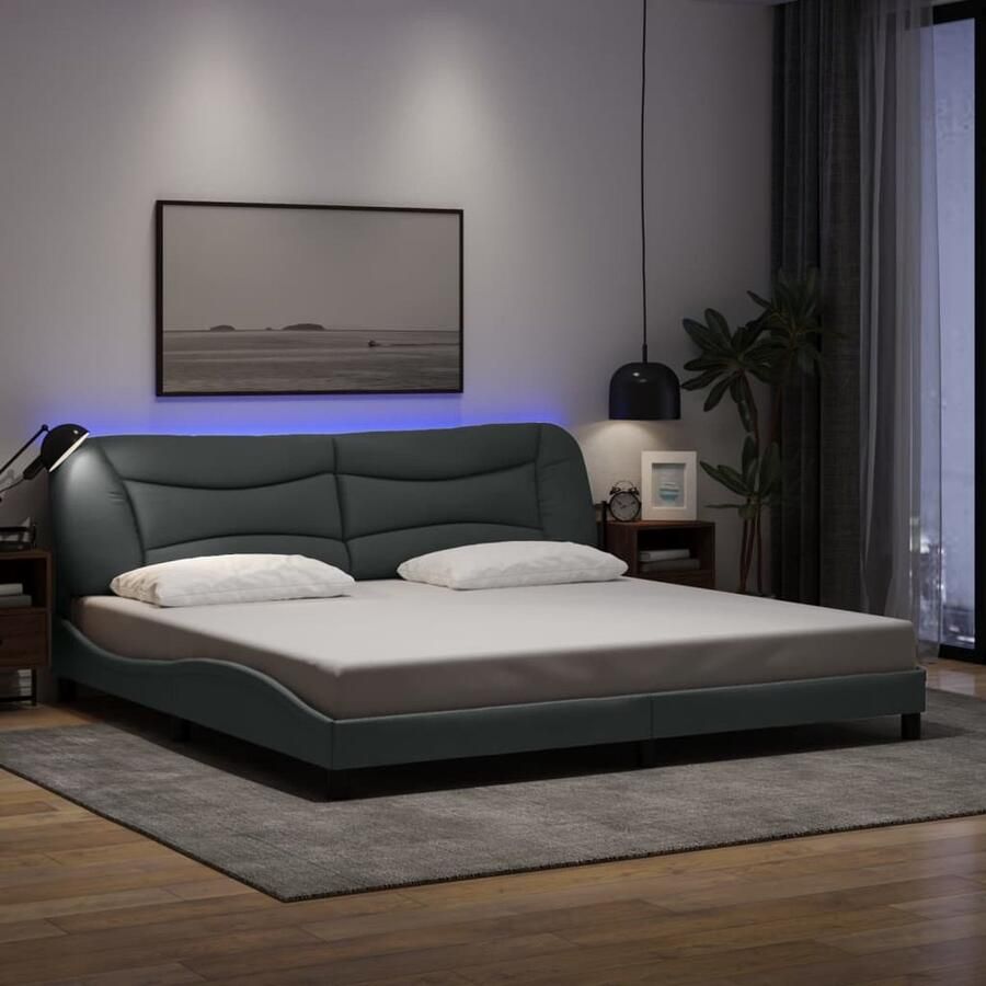 VidaXL Bedframe met LED zonder matras Hvar stof 200x200 cm lichtgrijs - Foto 2