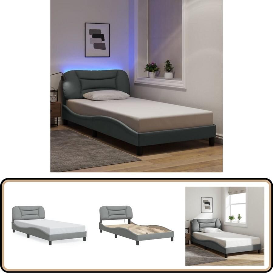 VidaXL Bedframe met LED zonder matras stof 100x200 cm lichtgrijs