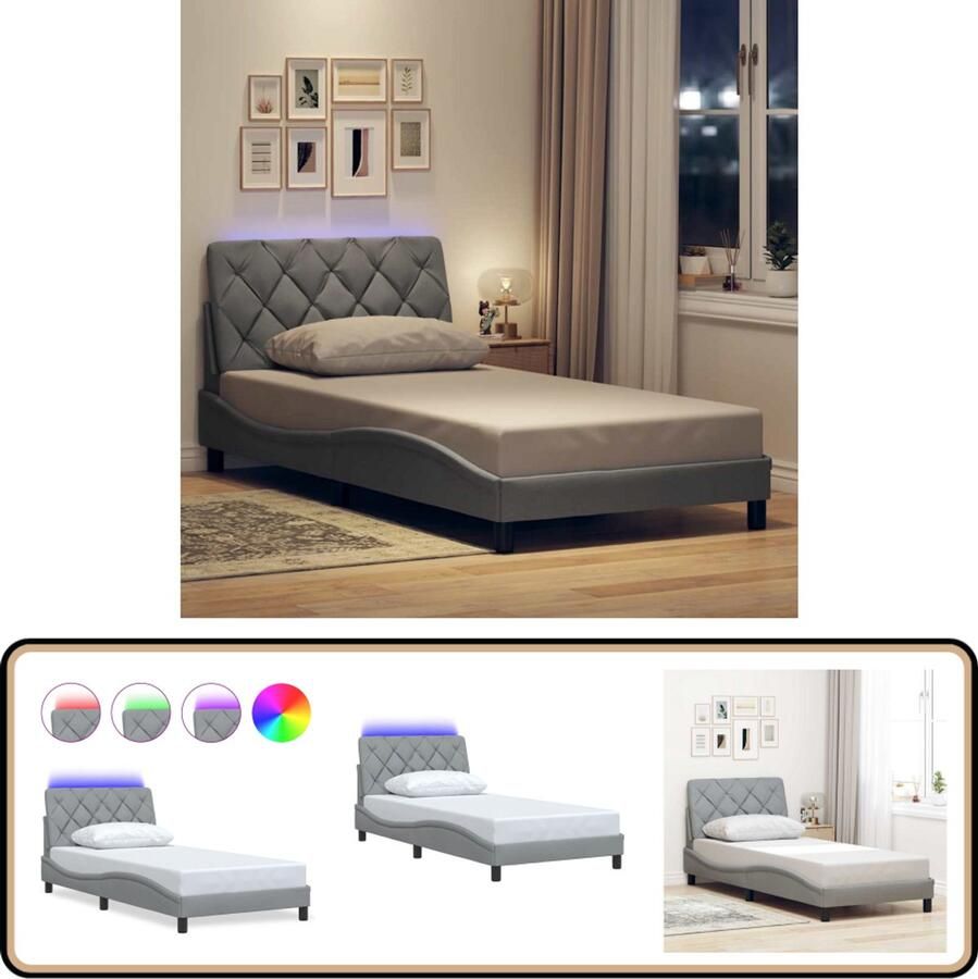 VidaXL Bedframe met LED zonder matras stof 100x200 cm lichtgrijs