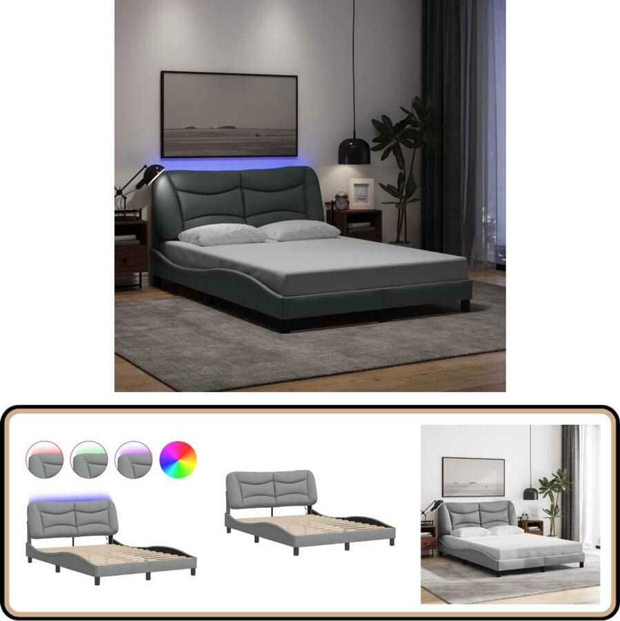 VidaXL Bedframe met LED zonder matras stof 140x200 cm lichtgrijs