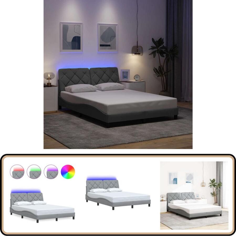 VidaXL Bedframe met LED zonder matras stof 140x200 cm lichtgrijs