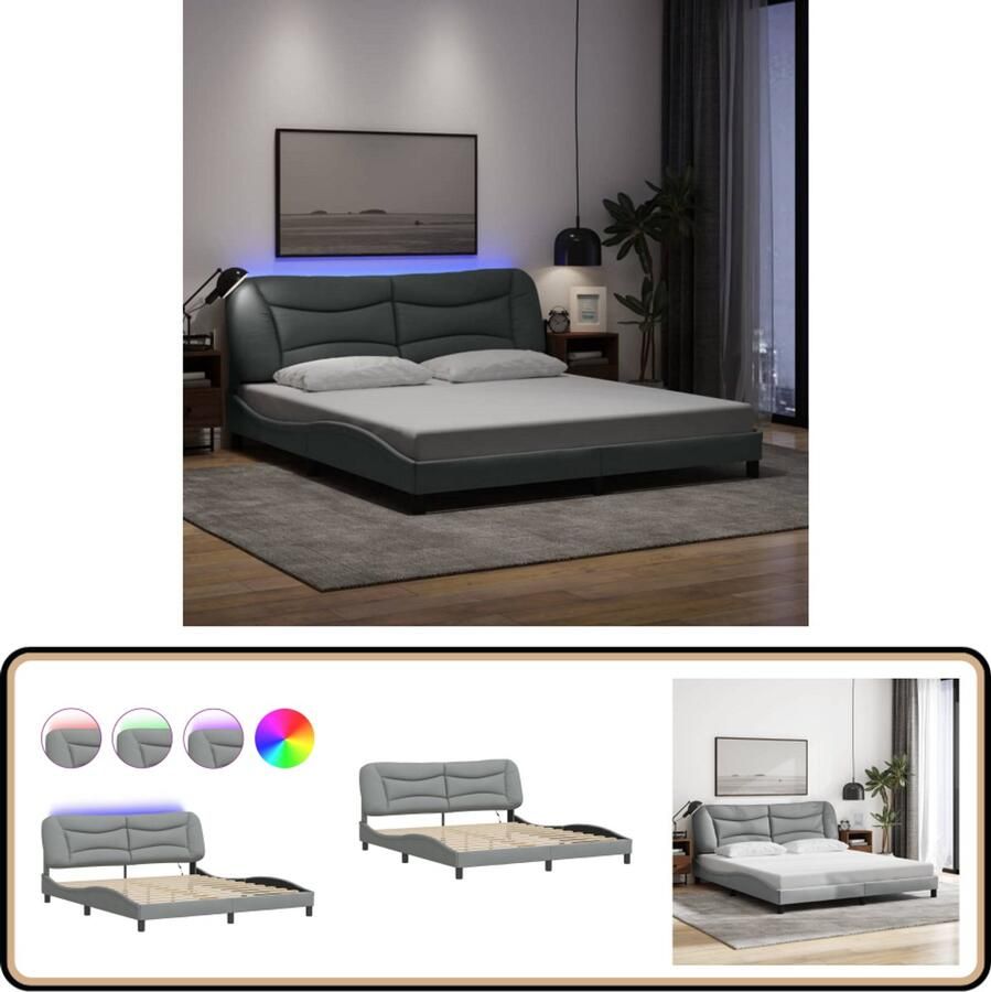 VidaXL Bedframe met LED zonder matras stof 180x200 cm lichtgrijs