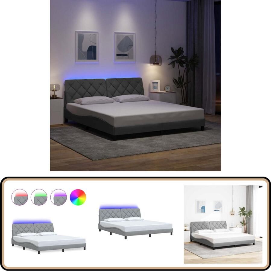 VidaXL Bedframe met LED zonder matras stof 180x200 cm lichtgrijs