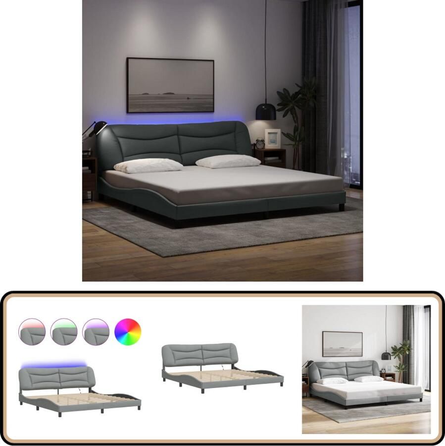 VidaXL Bedframe met LED zonder matras stof 200x200 cm lichtgrijs