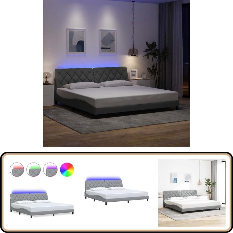 VidaXL Bedframe met LED zonder matras stof 200x200 cm lichtgrijs
