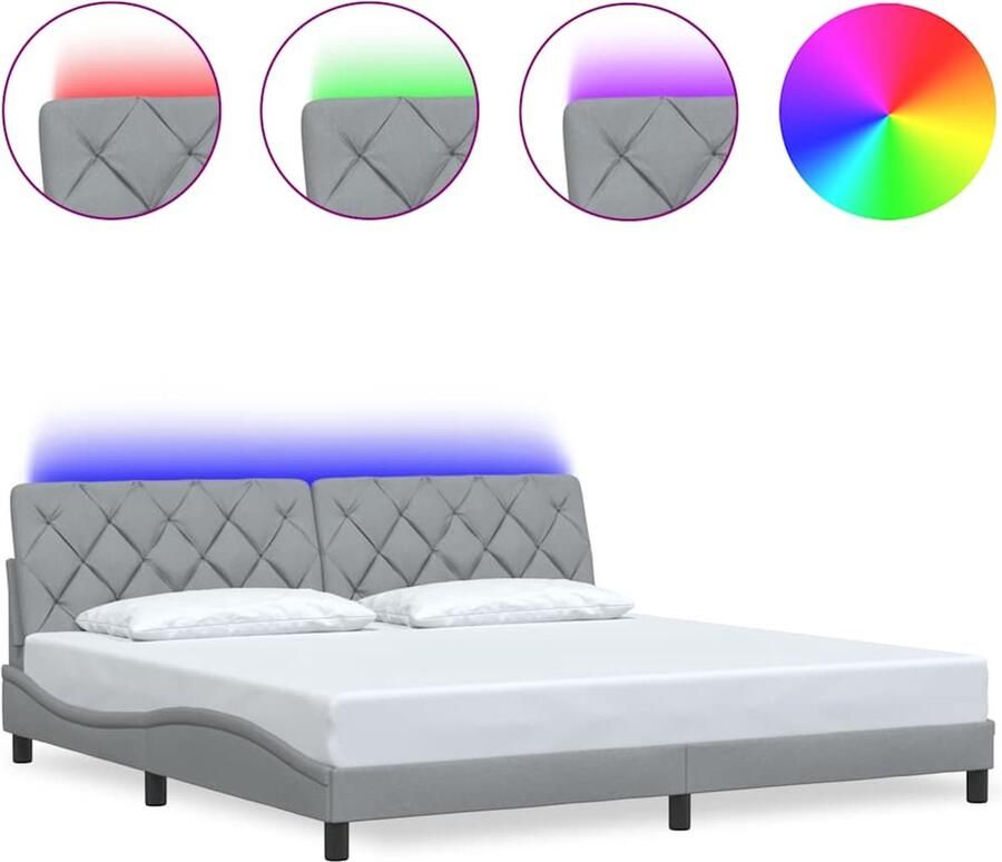 VidaXL Bedframe met LED zonder matras Hvar stof 200x200 cm lichtgrijs - Foto 2