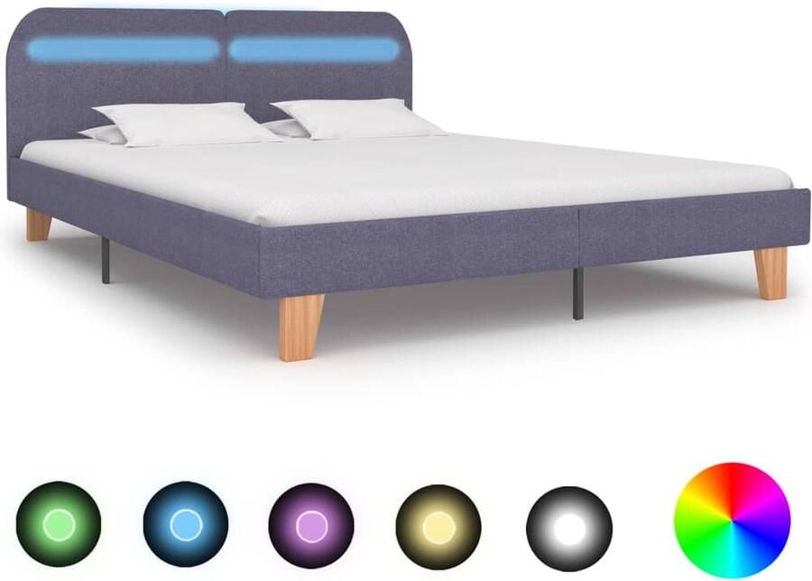 VidaXL Bedframe met LED Lichtgrijs 160x200 cm Led Frame Bed Tweepersoons Bed Grijs Bed Poppelaan Bed Mdf Bed Led Strip Bed Slaapkamer Meubels - Foto 2