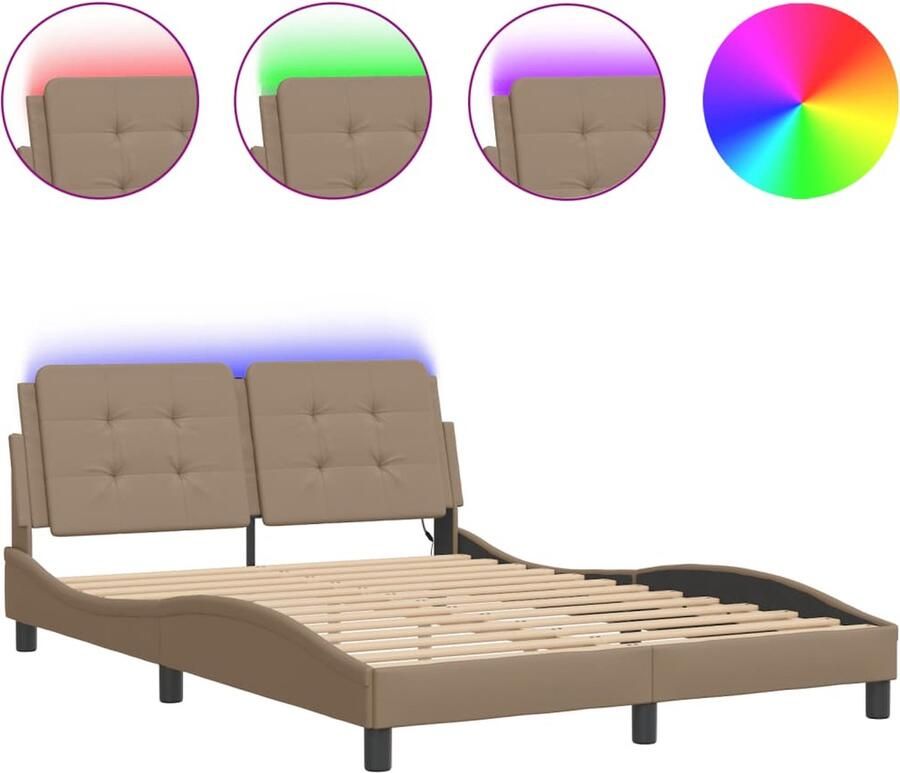 VidaXL Bedframe met LED zonder matras Zadar kunstleer cappuccino 140x190 cm