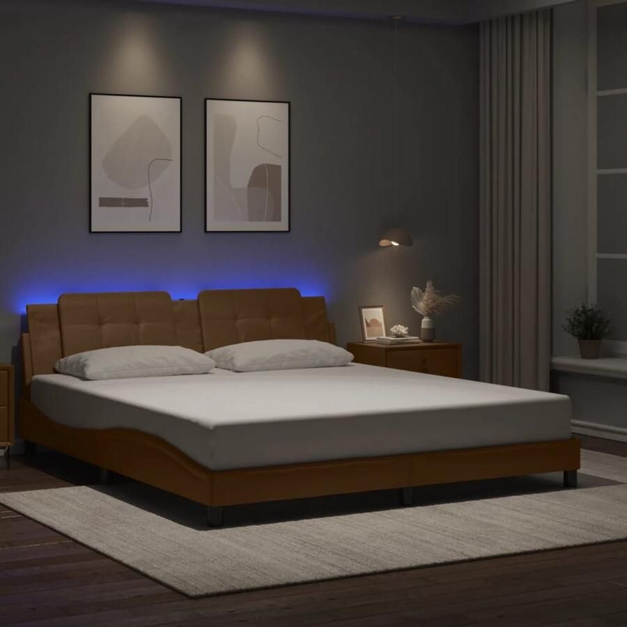 VidaXL Bedframe met LED zonder matras Zadar kunstleer cappuccino 180x200 cm - Foto 2