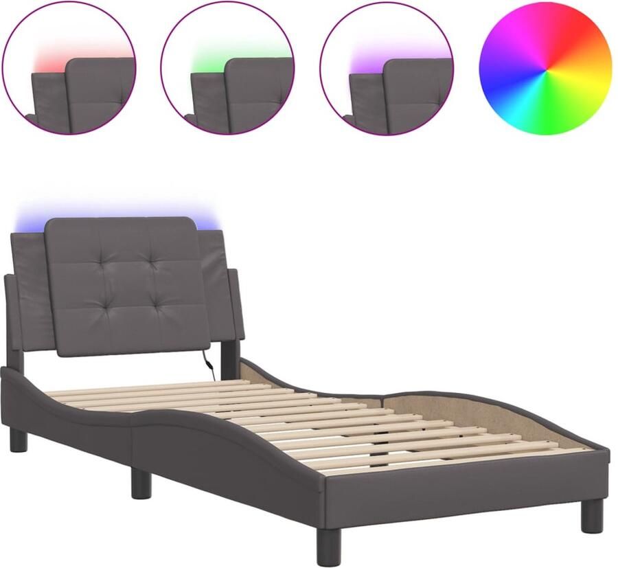 VidaXL Bedframe met LED zonder matras Zadar kunstleer grijs 90x200 cm
