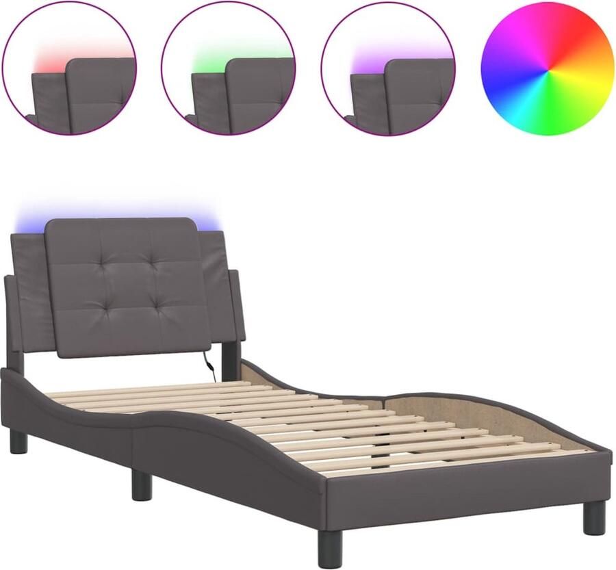 VidaXL Bedframe met LED zonder matras Zadar kunstleer grijs 100x200 cm