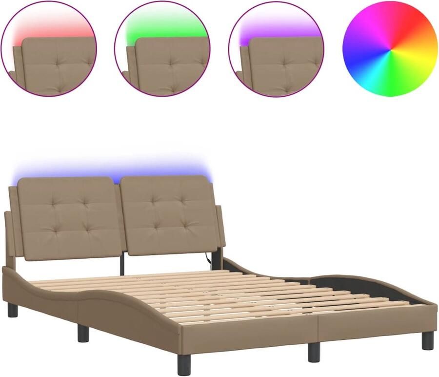 VidaXL Bedframe met LED zonder matras Zadar kunstleer cappuccino 140x200 cm