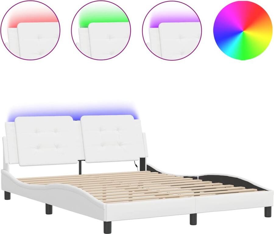VidaXL Bedframe met LED zonder matras Zadar kunstleer wit 160x200 cm