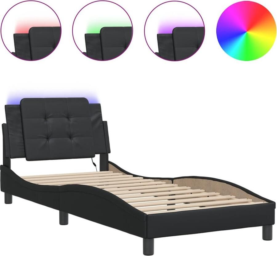 VidaXL Bedframe met LED zonder matras Zadar kunstleer zwart 90x190 cm