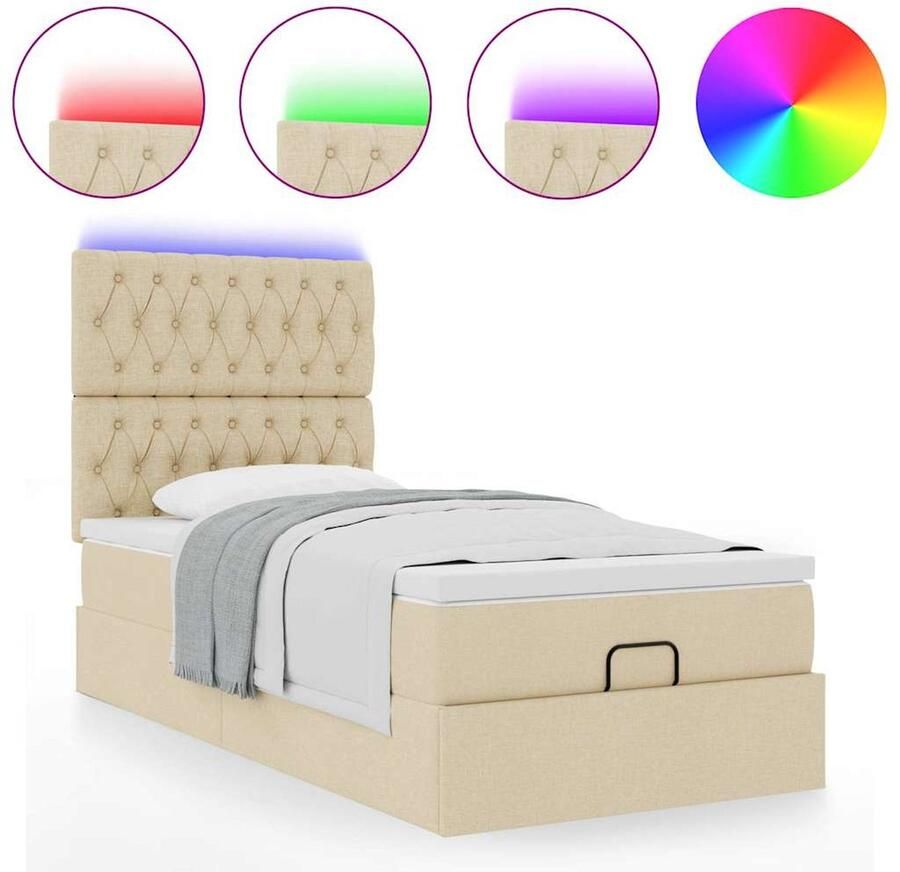VidaXL Ottoman bed met matras en LED's 90x200cm stof crèmekleurig - Foto 2