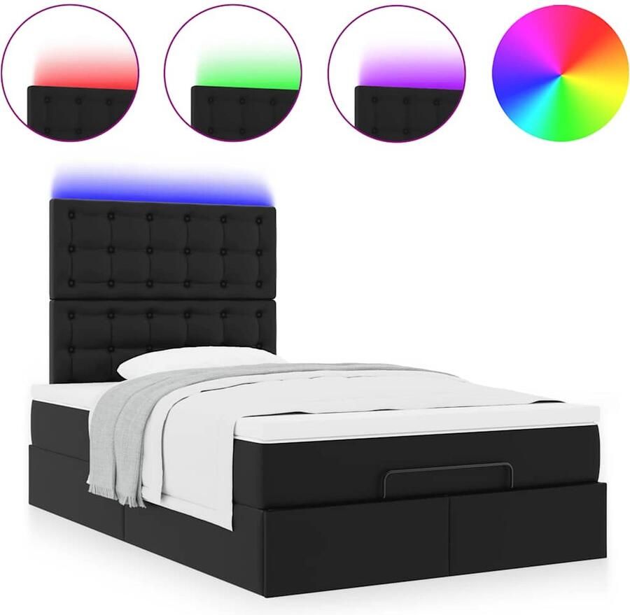 VidaXL Ottoman bed met matras en LED's 120x190 cm kunstleer zwart - Foto 2
