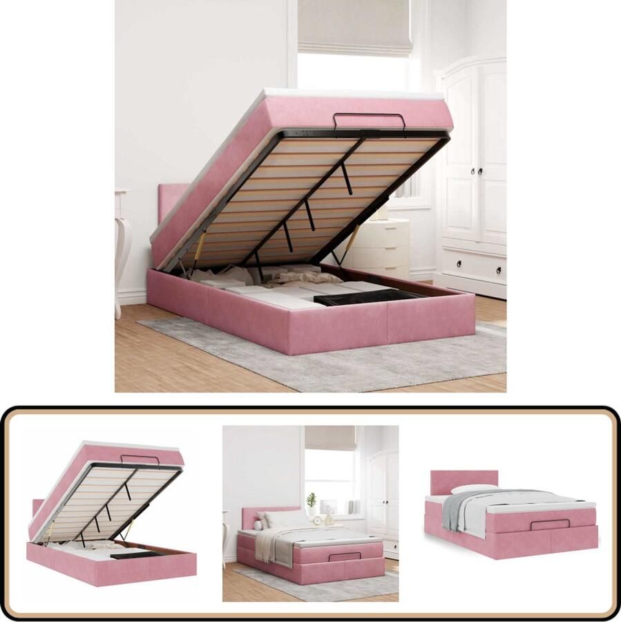VidaXL Bedframe met Matras 120x190 cm Roze Fluweel Bedpoef Matras Tweepersoonsbed Boxspring Designbed