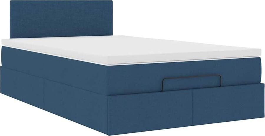 VidaXL Ottoman bed met matras 120x190 cm stof blauw - Foto 2