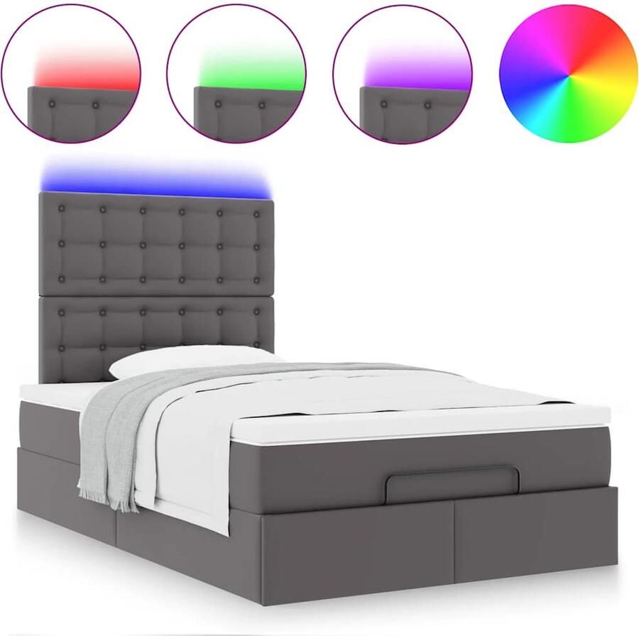 VidaXL Ottoman bed met matras en LED's 120x200cm kunstleer grijs - Foto 2