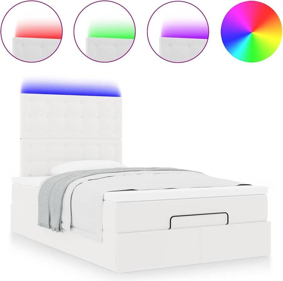VidaXL Ottoman bed met matras en LED's 120x200cm kunstleer wit - Foto 2