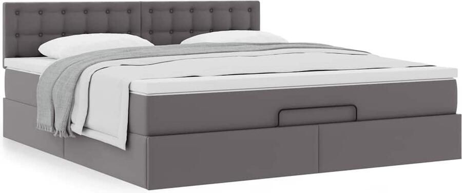 VidaXL Ottoman bed met matras 160x200cm kunstleer grijs - Foto 2