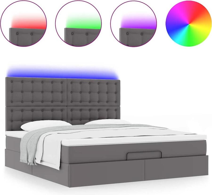 VidaXL Ottoman bed met matras en LED's 160x200cm kunstleer grijs - Foto 2