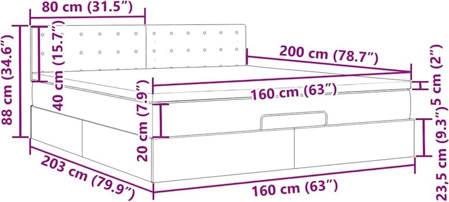 VidaXL Ottoman bed met matras 160x200cm kunstleer grijs - Foto 3