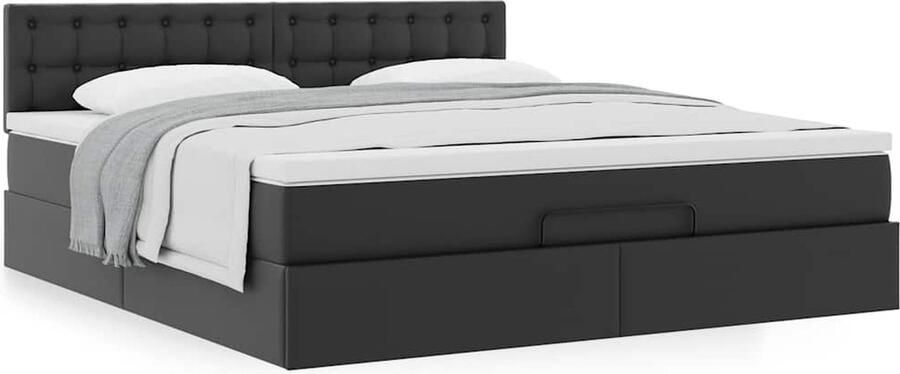 VidaXL Ottoman bed met matras 160x200cm kunstleer zwart - Foto 2
