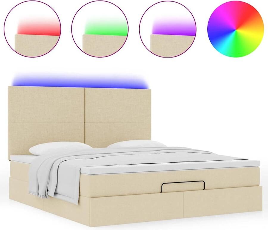 VidaXL Ottoman bed met matras en LED's 160x200cm stof crèmekleurig - Foto 2