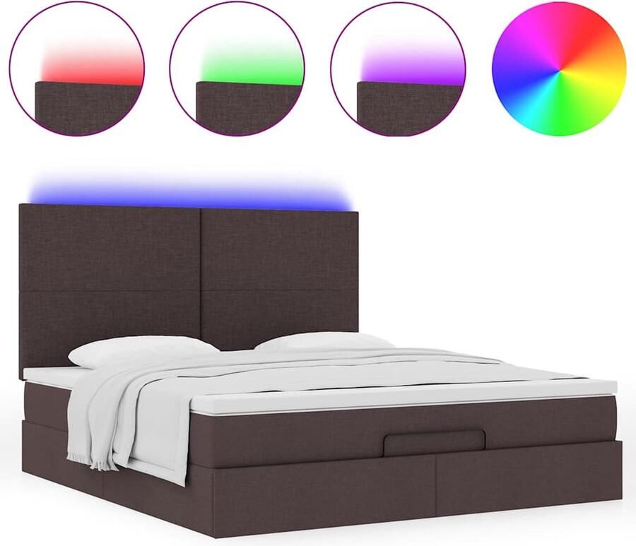 VidaXL Ottoman bed met matras en LED's 160x200cm stof donkerbruin - Foto 2