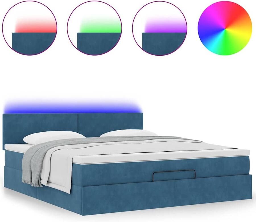VidaXL Ottoman bed met matras en LED's 180x200 cm fluweel donkerblauw - Foto 2