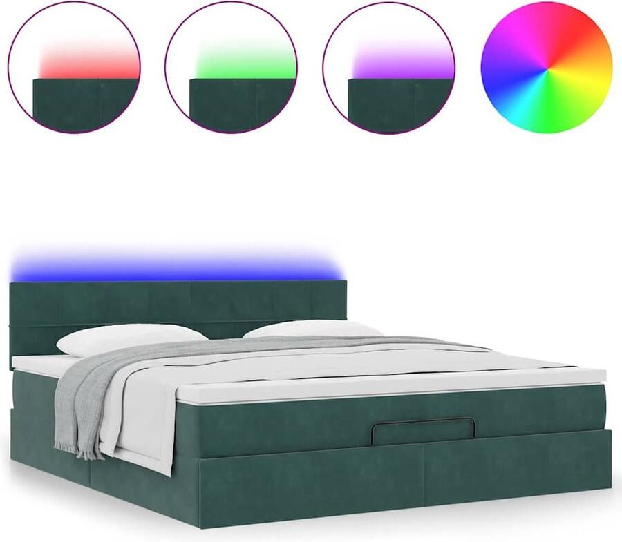 VidaXL Ottoman bed met matras en LED's 180x200 cm fluweel donkergroen - Foto 3