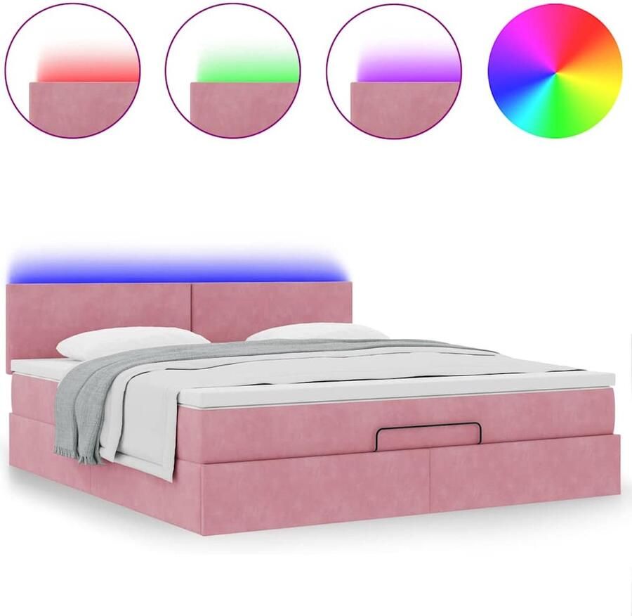 VidaXL Ottoman bed met matras en LED's 180x200 cm fluweel roze - Foto 4